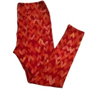 Lularoe Valentine Red & Pink Heart Leggings Women's TC | Tall & Curvy